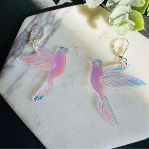 Hummingbird Earrings Iridescent/ Holographic Light dangle